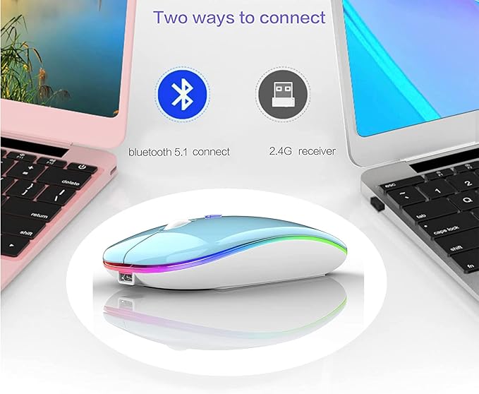 PEIBO Bluetooth Wireless Mouse for Laptop mac MacBook ipad MacBook air MacBook pro pc Desktop Computer Windows Chromebook Notebook (Blue White)