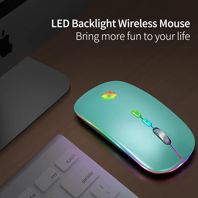 KBCASE Wireless Mouse, LED Wireless Mouse for Laptop, Slim Silent Mouse 2.4G Rechargeable Wireless Computer Mouse for Laptop, MacBook, iPad, Chromebook, with USB & Type-c Receiver