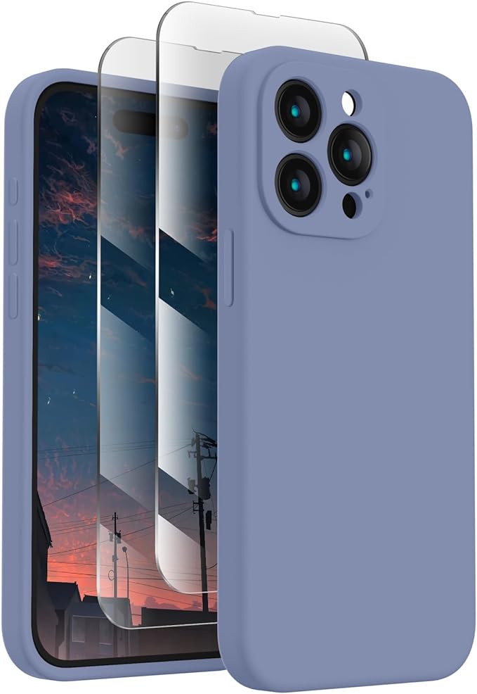 FireNova Designed for iPhone 15 Pro Case, Silicone Upgraded [Camera Protection] Phone Case, Soft Anti-Scratch Microfiber Lining Inside, 6.1 inch, Lavender Gray