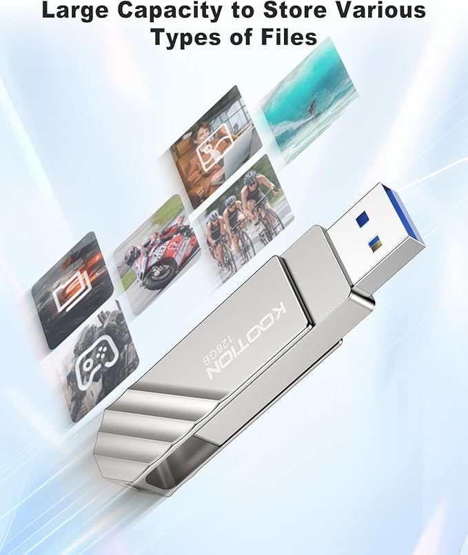 KOOTION USB 3.2 Flash Drive 128GB, Up to 450 MB/S Read Speed USB C Memory Stick, Dual USB C Thumb Drive with USB Type-C and USB A, Swivel Metal Pen Drive for Smartphones/Tablet/Laptop/Mac/Car/TV