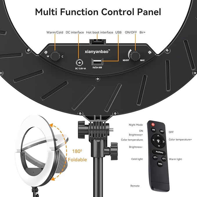 18 Inch Ring Light Kit, 55W6700k Dimmable LED Light, Tripod Stand, Remote Controller,Box,CRI95,Black