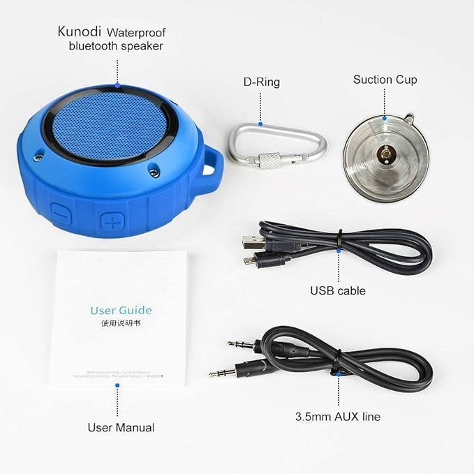 Kunodi Bluetooth Shower Speaker with IPX7 Waterproof, Dynamic Lights, Crisp Clear Sound, True Wireless Stereo, Clip Portable for Pool Beach Boat Kayak Float Golf