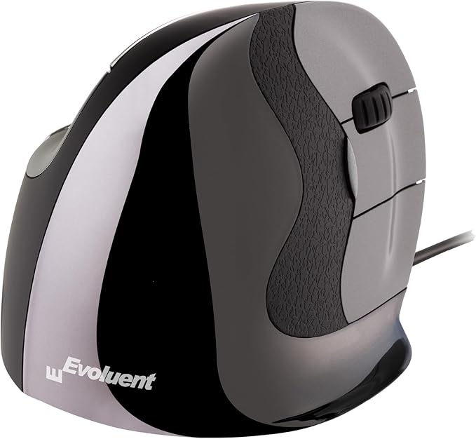 Evoluent – Inventor of The Vertical Mouse – VMDM Ergonomic Vertical Mouse Right Hand Medium Wired USB, Sculpted for Comfort, Reduces Wrist Strain, 4 Speeds, 6 Customizable Buttons in Windows