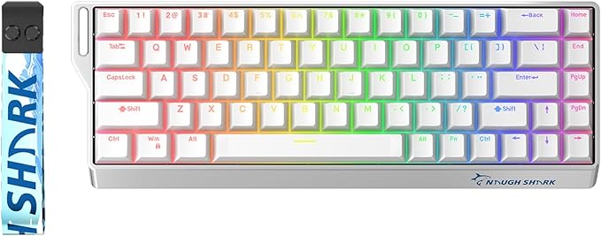 GK GAMAKAY x NaughShark NS68 Rapid Trigger Wired Gaming Keyboard, 65% Hall Effect Mechanical Keyboard, 8KHz Polling Rate 0.01mm RT, Snap Tap, Outemu Peach Crystal Magnetic Switch (White-Shine Through)