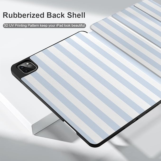 DONGKE Case for 2022/2021/2020/2018 iPad Pro 11 inch Gen 4/3/2/1 - Slim Protective Case - Built in Pencil Holder Support Charging - Trifold Stand & Sleep/Wake Cover- Blue Stripes