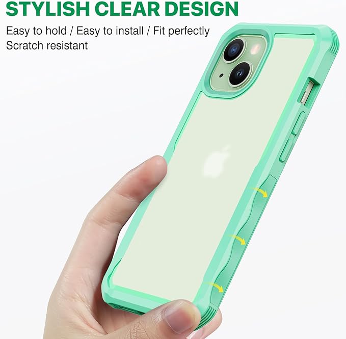 CENHUFO Privacy for iPhone 15 Plus Case, Full Body Phone Case with Built-in 9H Tempered Glass Privacy Screen Protector and Camera Lens Protector, Anti Peep Spy Shockproof Bumper Clear Cover -Green