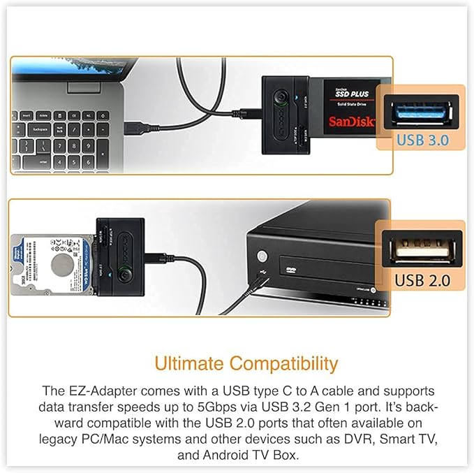 ICY DOCK 2.5” & M.2 SATA III HDD SSD to USB 3.2 Gen 1 (5Gbps) Hard Drive Docking Station Reader Adapter | EZ-Adapter MB031U-1SMB