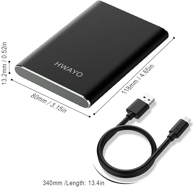 HWAYO 250GB Portable External Hard Drive, USB3.1 Gen 1 Type C Ultra Slim 2.5'' HDD Storage Compatible for PC, Desktop, Laptop, Mac, Xbox One (Black)