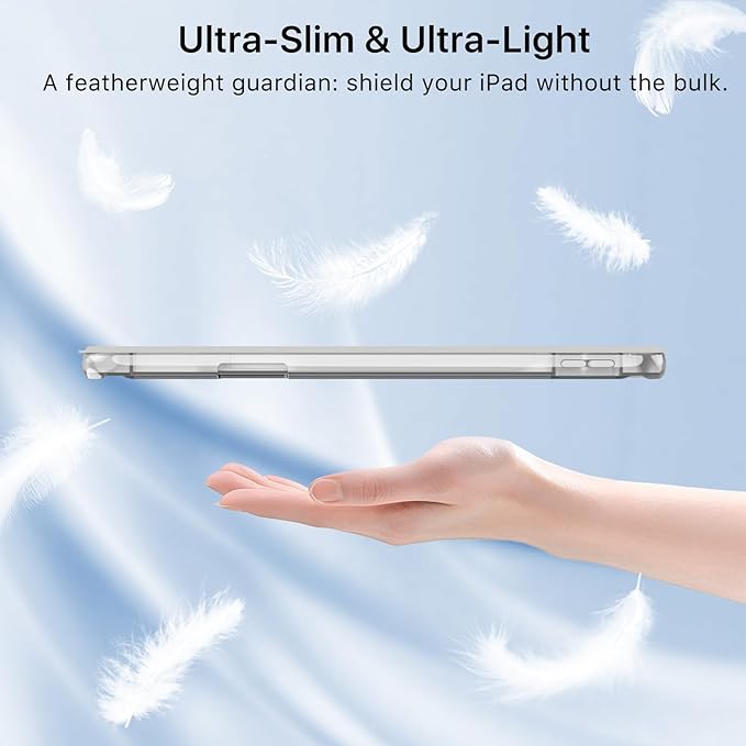 MoKo for iPad Air 11 inch Case (M4/M3/M2) 2026/2025/2024, iPad Air 5th/4th Gen 10.9 inch Case 2022/2020 with Pencil Holder, Slim Light Trifold Cover with Hard PC Translucent Back Shell, Light Gray