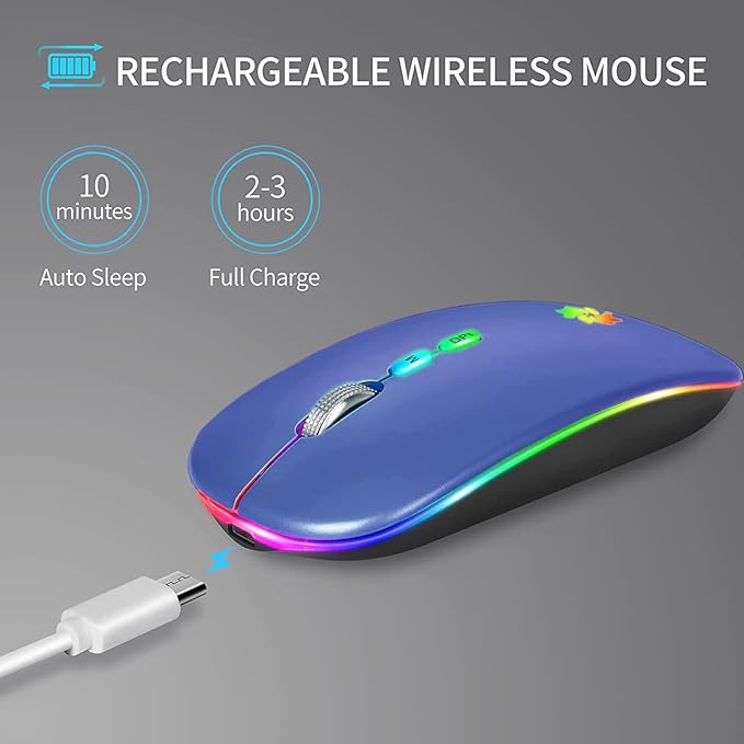 KBCASE Wireless Mouse, LED Wireless Mouse for Laptop, Slim Silent Mouse 2.4G Rechargeable Wireless Computer Mouse for Laptop, MacBook, iPad, Chromebook, with USB & Type-c Receiver