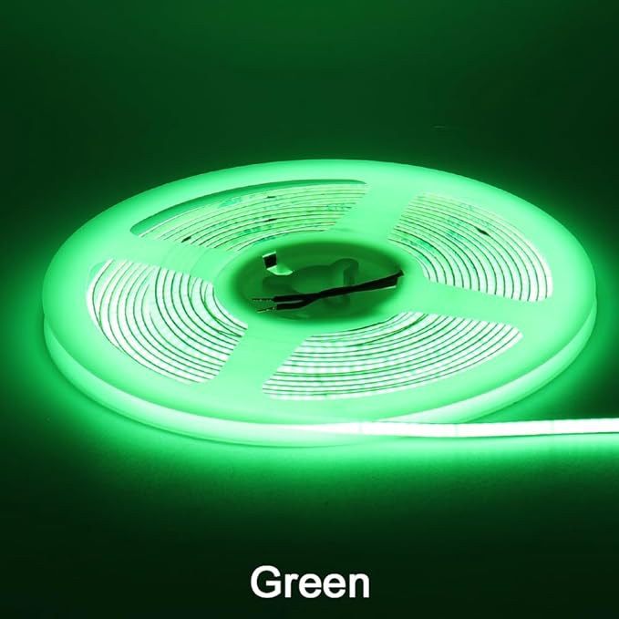 3mm COB Strip Light, DC 12V Green 16.4ft Flexible Cuttable Ultra-Thin LED Tape CRI>90 Uniform Dotless 400LEDs/M LED Light for Christmas Bedroom Home Kitchen Cabinet Decor (NO Power Supply)