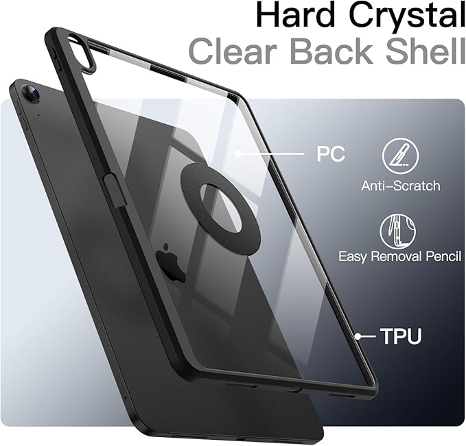 JETech Magnetic Detachable Case for iPad Air 13-Inch M4/M3/M2 (2026/2025/2024) with Pencil Holder, Removable Rotating Clear Cover, Portrait/Landscape Stand with Raised Screen View (Black)