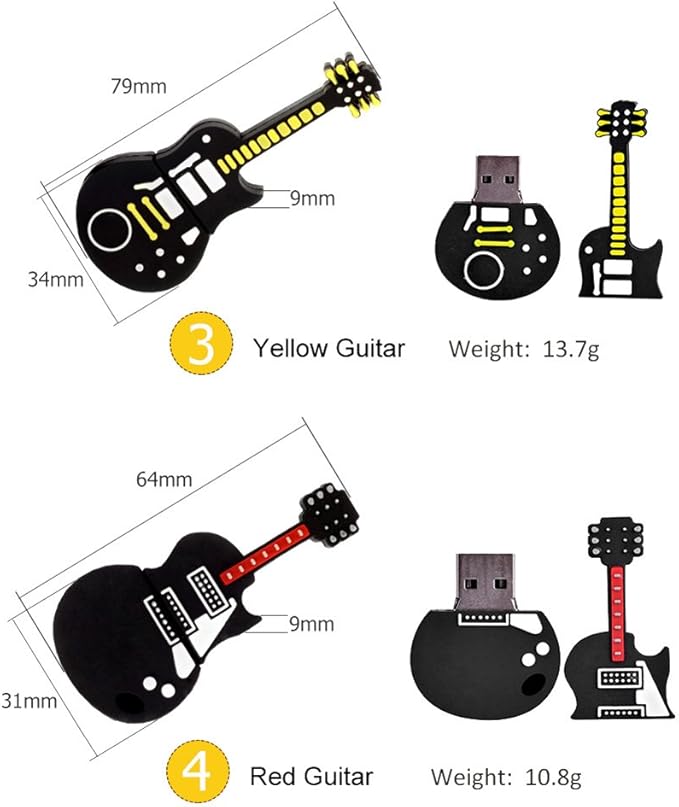 5x8GB USB Flash Drive Musical Instruments USB 2.0 Memory Stick Pendrive(Yellow Guitar,Red Guitar,Cello,Violin,Piano)