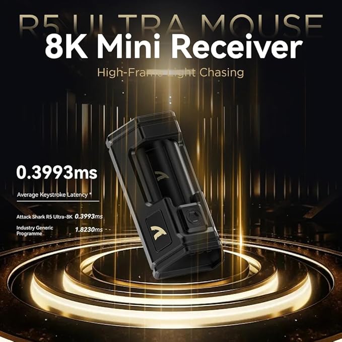 R5Ultra 8K Wireless Gaming Mouse with 42,000 DPI -PAW3950 MAX Sensor -39g Ultra-Lightweight Carbon Fiber -Nordic 52840 MCU Chip-Wired/BT/2.4GHz Wireless Programmable Mouse Griptape for PC/Mac (Black)