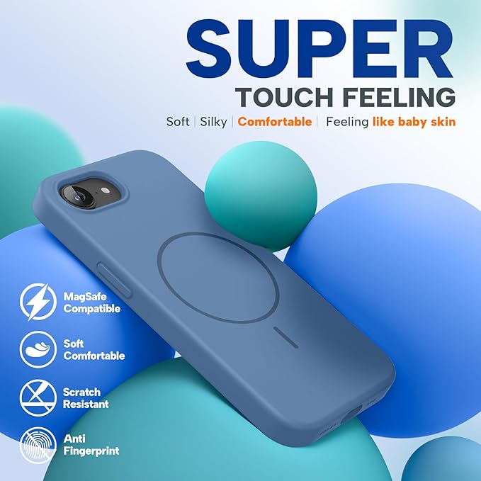 Miracase Magnetic for iPhone 17e Case & iPhone 16e Case, [Soft Anti-Scratch Microfiber Lining], Compatible with MagSafe, Silicone Shockproof Protection Phone Case for iPhone 17e/16e, Glass Blue