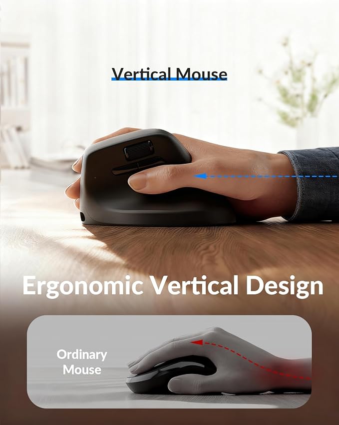 Keychron M5 8K Vertical Ergonomic Mouse Wireless, 2.4 GHz/Bluetooth 5.3/Wired Computer Mice Rechargeable, 5 Levels Up to 30K DPI with Programmable Buttons for Laptop macOS/Windows - Black