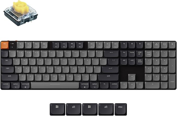 Keychron K5 QMK Custom Mechanical Keyboard, Ultra-Slim Full Size 104 Keys Wireless Gaming Keyboard, Low-Profile Banana Switch with RGB Backlits for Mac Windows, Version 2