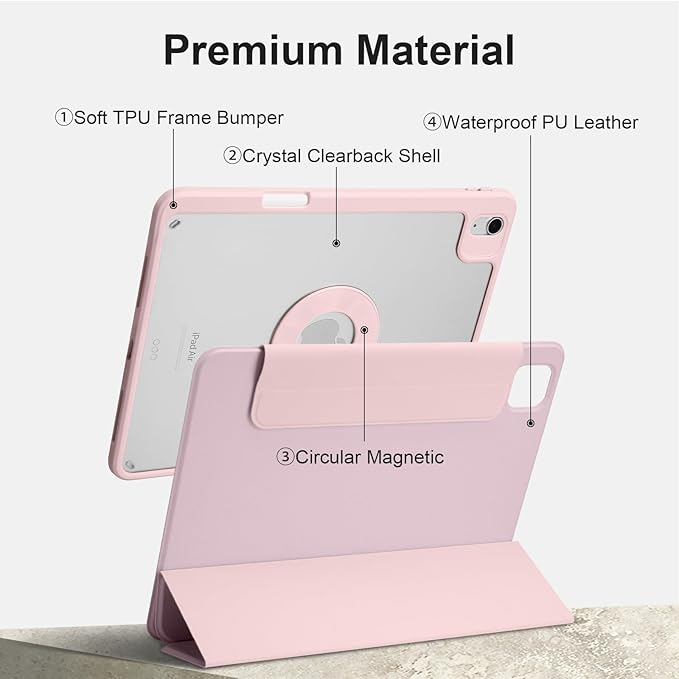 Case for iPad Air 11 Inch M4/M3/M2 2026/2025/2024, iPad Air 10.9" 5th/4th Gen. 2022/2020, iPad Pro 11" 4th/3rd/2nd 2022/2021/2020 with Pencil Holder, Vertical Stand, Detachable Magnetic, Pink