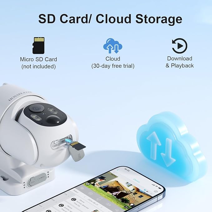 HOSAFE.COM Solar Security Cameras Wireless Outdoor, 360° PTZ Remote Cameras for Home Security Solar Powered, 2K 3MP Security Camera Outdoor Wireless, Free Cloud Storage(Need Apply)