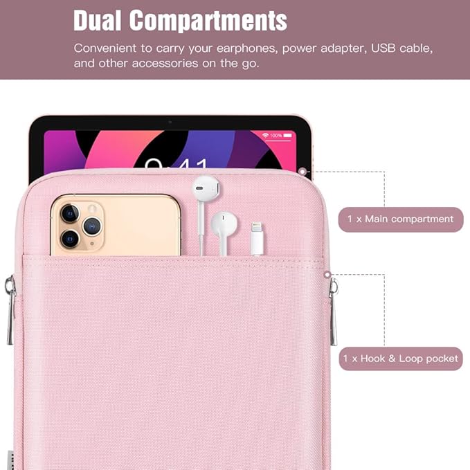 TiMOVO 9-11" Tablet Sleeve Bag for iPad 11-inch A16 2025, iPad 10.9"/10.2"| Air 11 Inch/5th/4th Gen. 10.9", Galaxy Tab A9+/A11Plus 11", Protective Bag Fit Smart Keyboard, Pink