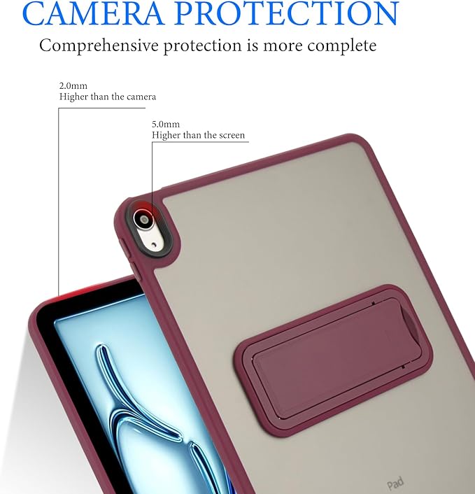 Shockproof Case for iPad Air 11-inch M4/M3/M2 (2026/2025/2024) for Women Men, Kickstand Slim Fit Rugged Bumper Lightweight Anti-Scratch Bumper Case Cover for iPad Air 11", WineRed