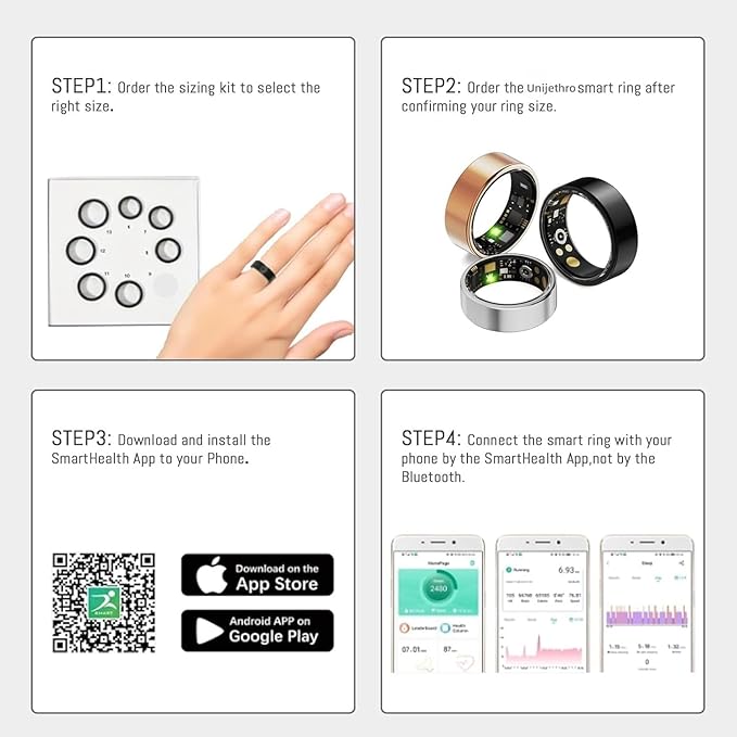 Smart Ring for Women Men, Health Tracker with Heart Rate/Blood Oxygen/Blood Pressure/Sleep Monitor/Step Counting, IP68 Waterproof Fitness Ring, No App Fees for iPhone & Android (Silver, 13#)
