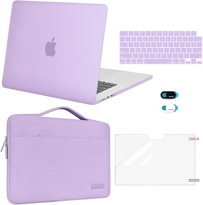 MOSISO Compatible with MacBook Air 15 inch Case M5 2026 M4 2025 M3 M2 2024 2023 A3448 A3241 A3114 A2941,Protective Hard Shell&Carrying Sleeve Bag&Keyboard Cover&Webcam Cover&ScreenFilm, Purple