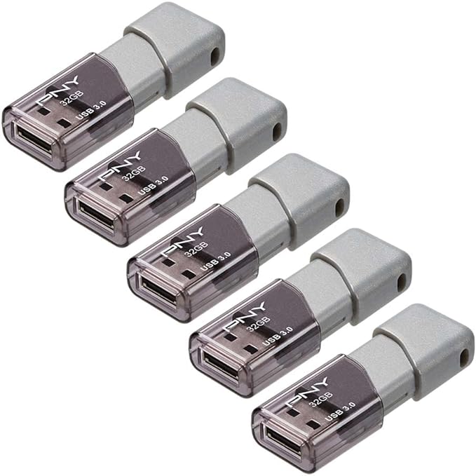 PNY 32GB Turbo Attache 3 USB 3.0 Flash Drive, Grey (Pack of 5)