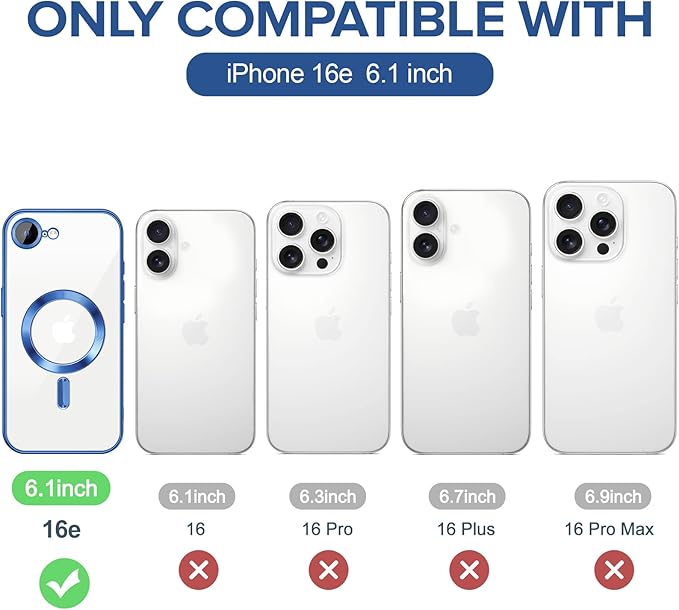 Hython Magnetic Clear for iPhone 16e Case with Camera Lens Protector [Compatible with MagSafe] Luxury Plating Edge Slim Soft TPU Cover Protective Phone Case for iPhone 16e 6.1", Deep Blue