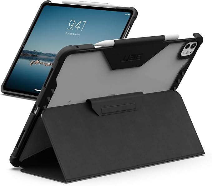 URBAN ARMOR GEAR UAG Designed for iPad Pro 13" 8th Gen 2025 M5, 7th Gen 2024 M4 Case A3360 A3361 - Rugged Folio Protective Cover with Multi-Angle Adjustable Stand and Pencil Holder Plyo LT Ice/Black