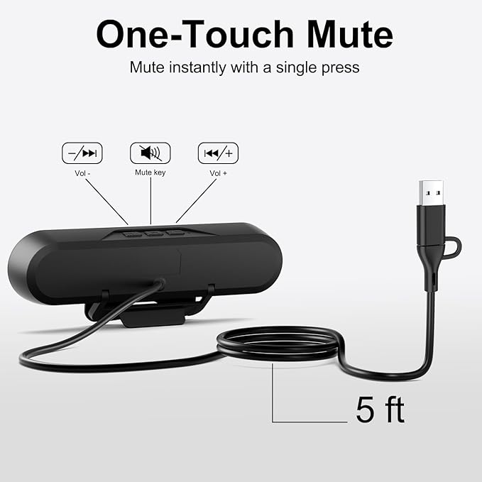Monitor Speakers, Computer Speakers for Desktop PC, USB Speaker with Integrated USB A Type C Connector, Easily Clamp to Monitors, 10W(Black)
