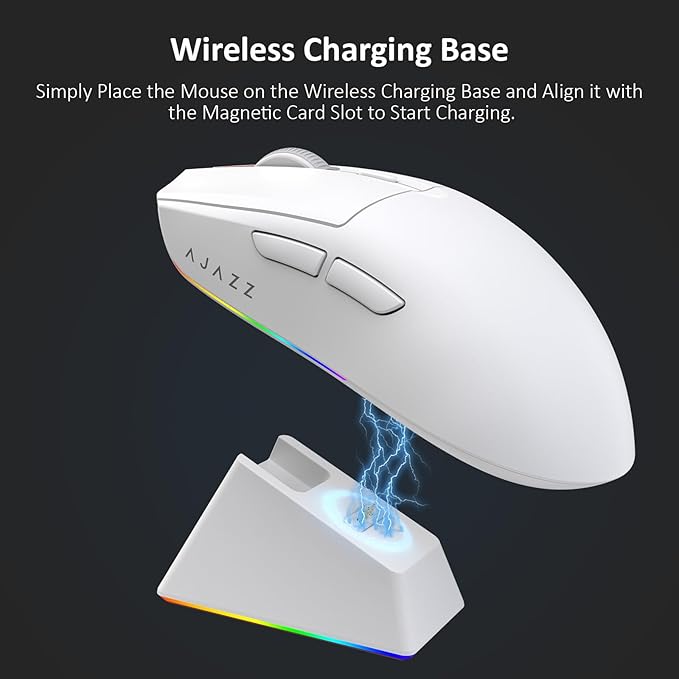 AJ139 V2 MC Wireless Gaming Mouse 2.4G Wired/Bluetooth | RGB Magnetic Charging Dock | Lightweight Design | 12K DPI | 500mAh Battery | PAW3311 Sensor | 5 Programmable Buttons, Compatible with PC/Mac