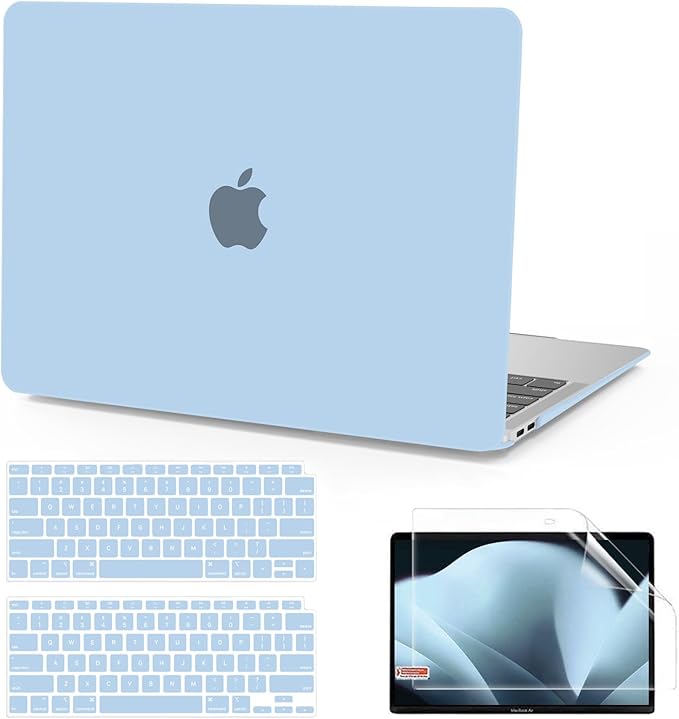 Anban Compatible with MacBook Air 13 inch Case M1 2022 2021 2020 2019 2018 Release A2337 A2179 A1932 Touch ID, Matte Plastic Laptop Hard Shell Case & 2 Keyboard Cover & Screen Protector, Air Blue