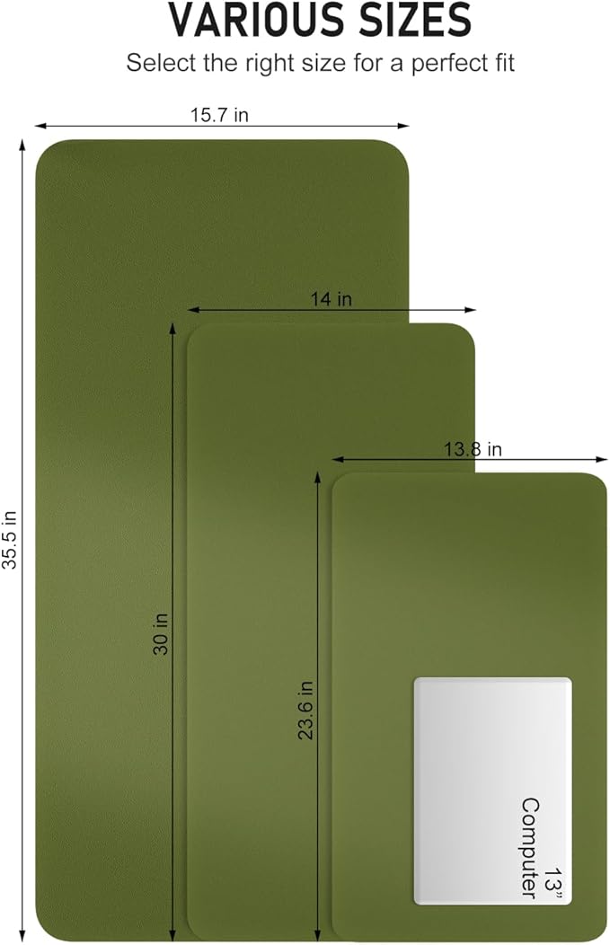 Desk Pad, 30" x 14" PU Leather Non-Slip Desk Mat Large Mouse Pad for Desktop, Waterproof Laptop Computer Writing Mat for Office, Home, Work, Gaming, Grass Green