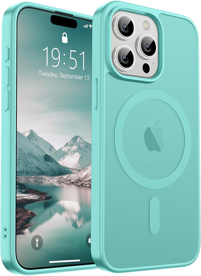SUPFINE Magnetic for iPhone 15 Pro Max Case (Compatible with MagSafe) (Military Grade Drop Protection) Slim Translucent Matte Shockproof with Anti-Fingerprint Phone Case,Blue Green