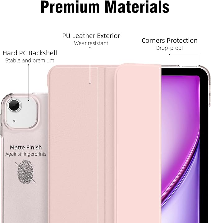 for iPad Air 13 inch M4/M3/M2 2026/2025/2024 Case, iPad Pro 12.9 (6th/5th Generation 2022/2021), Hard PC Translucent Frosted Back Shell Case with Auto Wake/Sleep, Trifold Stand Cover, Pink