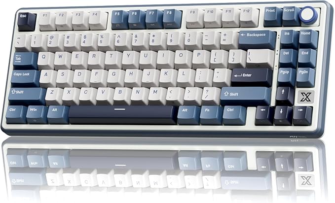 RK ROYAL KLUDGE X87 Gasket Mechanical Keyboard, 75% Wireless Gaming Keyboard with Touchable X-Plate & Volume Knob, Bluetooth/2.4GHz/Wired, Hot Swappable RGB Backlit (Blue, Tactile Beige Switch)