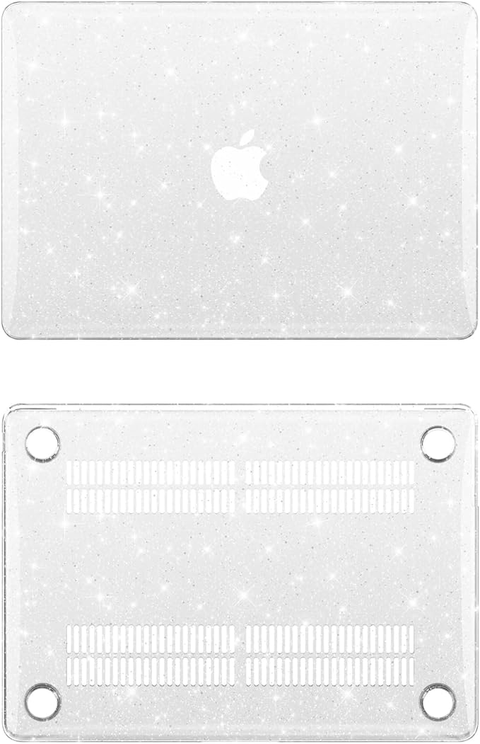 Clear Glitter Case for MacBook Air 13 inch 2021-2018 M1 A2337 A2179 A1932, Glitter MacBook Air M1 Case, Shiny Bling Sparkle Plastic Hardshell & Keyboard Cover for MacBook Air 13.3'', Transparent
