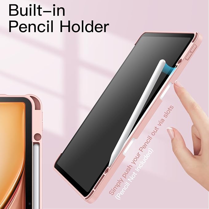 JETech Case for iPad Air 13-Inch M4/M3/M2 (2026/2025/2024) with Pencil Holder, Clear Transparent Back Shell Slim Stand Shockproof Tablet Cover, Auto Wake/Sleep (Sandy Pink)