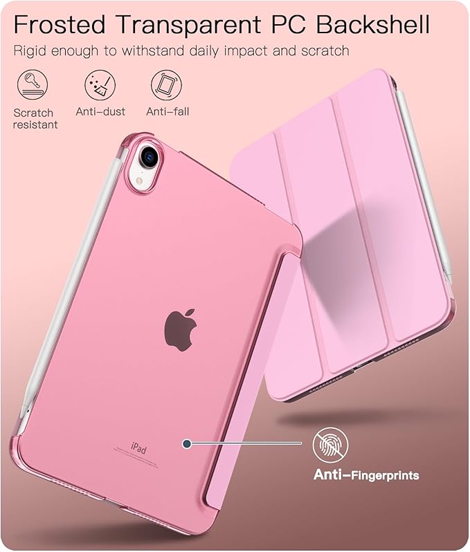 TiMOVO Case for iPad mini 7 A17 Pro 8.3-inch 2024, iPad mini 6th Generation Case, Slim Translucent Hard Back Folio Cover Support Touch ID & Apple Pencil Charging, Auto Wake/Sleep, Flowers Pink
