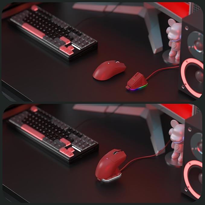 MAGIC-REFINER Attack Shark X11 59g Superlight Wireless Gaming Mouse with Magnetic RGB Charging Dock，BT/2.4G Wireless/Wired Mouse, 22000 DPI，5 Programmable Buttons for PC/Laptop/Mac（Red）