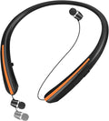 Neckband Bluetooth Headphones, 24H Battery with Auto-Retractable in-Ear Earbuds, HiFi Stereo Sound & Hybrid Active Noise Cancelling for Sports, Gym, Running, Workout, Hands-Free Calling Orange
