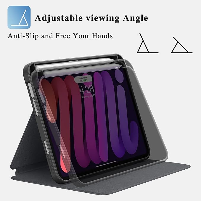 Supveco Case for iPad mini 7 (A17 Pro) 2024/iPad Mini 6 2021 8.3 Inch with Pencil Holder-[Auto Wake/Sleep],Slim Protective Case with Soft TPU Back Cover for iPad mini 7th/6th Generation(Purple)