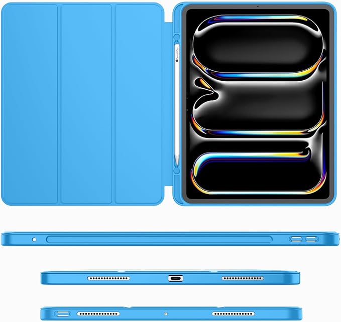 iMieet Case for iPad Pro 11 Inch (M5) 2025 /(M4) 2024 5th Gen, Trifold Stand Smart Cover with Pencil Holder and Soft TPU Back, Auto Wake/Sleep (Ocean Blue)