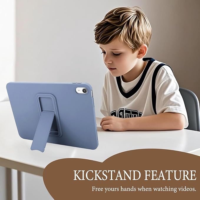 Shockproof Case for iPad 10th/11th Gen, TPU & Hard PC Back Cover with Kickstand Feature Screen & Camera Defense Cleaning Cloth + Stylus Included for iPad 11th 10th Gen, Lavendergray
