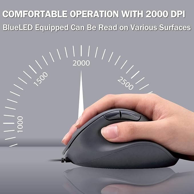 ELECOM Wired USB Ergonomic Shape Mouse, Silent Click, Right Hand, 2000DPI, 5 Buttons, Optocal Sensor, Compatible with PC, Mac, Laptop, EX-G, Msize Black (M-XGM30UBSKBK)