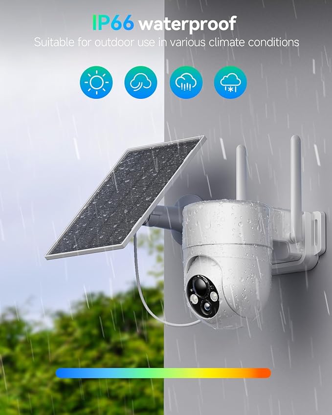 LIWAN Security Camera Wireless Outdoor, 2.4G WiFi Solar Security Cameras for Home Security, Surveillance Camera Outside, Solar Powered, 2K Color Night Vision, PIR Detection, 2-Way Talk