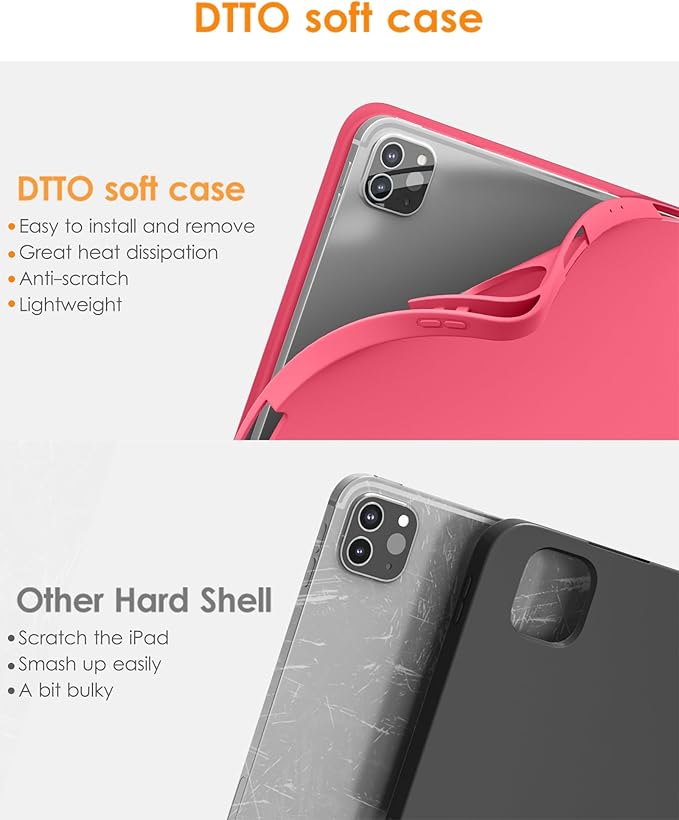 DTTO for iPad Pro 11 inch 4th/3rd/2nd/1st Generation 2022/2021/2020/2018 Case, Smart Slim Trifold Stand Soft TPU Back Cover with Built-in Pencil Holder, Also Fit iPad Air 5/4,Red Marble