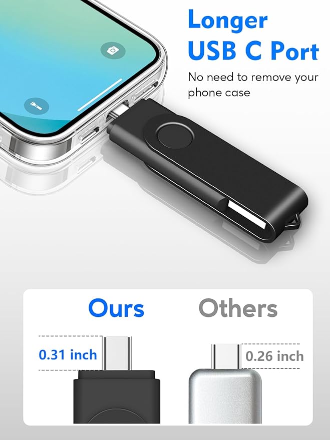 AreTop 128GB USB C Thumb Drive Dual USB 3.0 Flash Drive 128GB USB Drive Swivel Design 2-in-1 Portable Type-C Memory Stick for Android Smartphone, Computers, MacBook, Tablets, PC, 1 Pack, Black