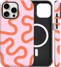 Magnetic for iPhone 14 Pro Case Cute Curved Stripes Phone Case, Shockproof Slim TPU and Hard PC Protective Phone Cover Compatible with MagSafe Designed for Women Girls,Pink